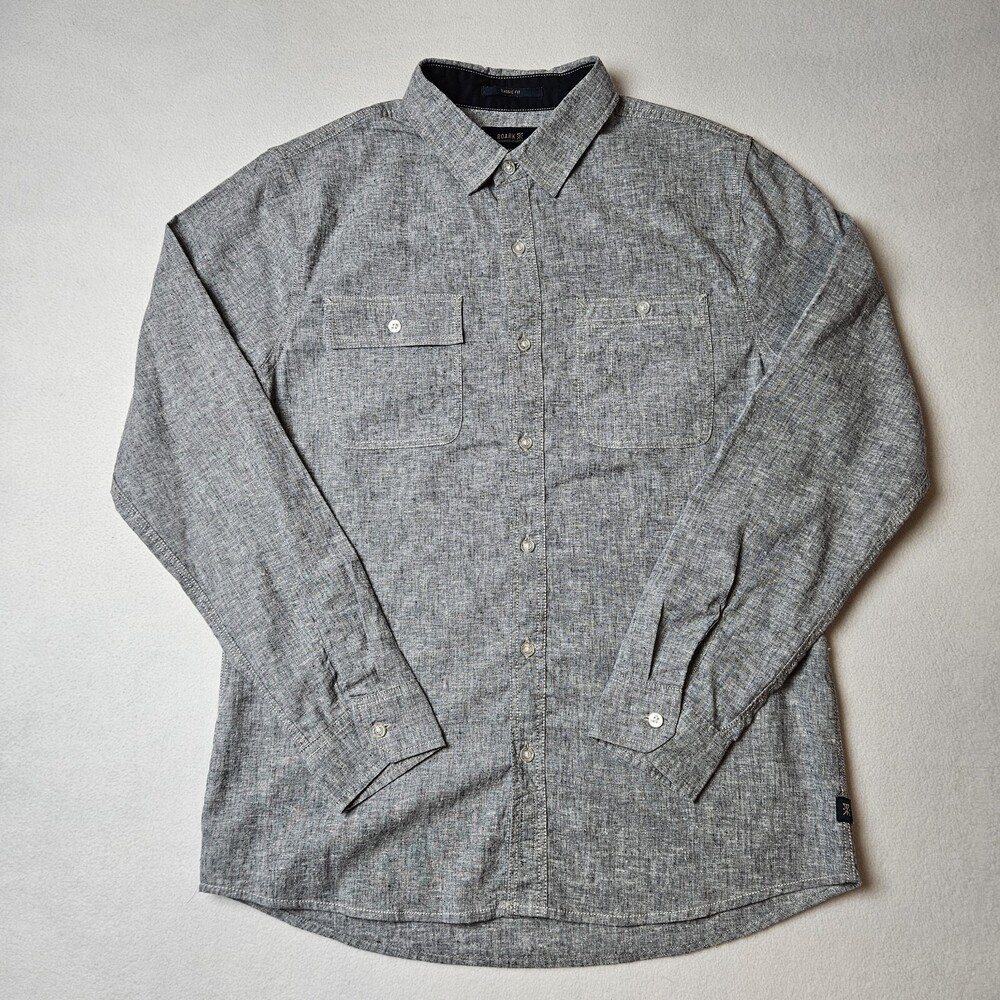 Roark Linen Blend Shirt Button up Classic Fit Gray Medium RW498